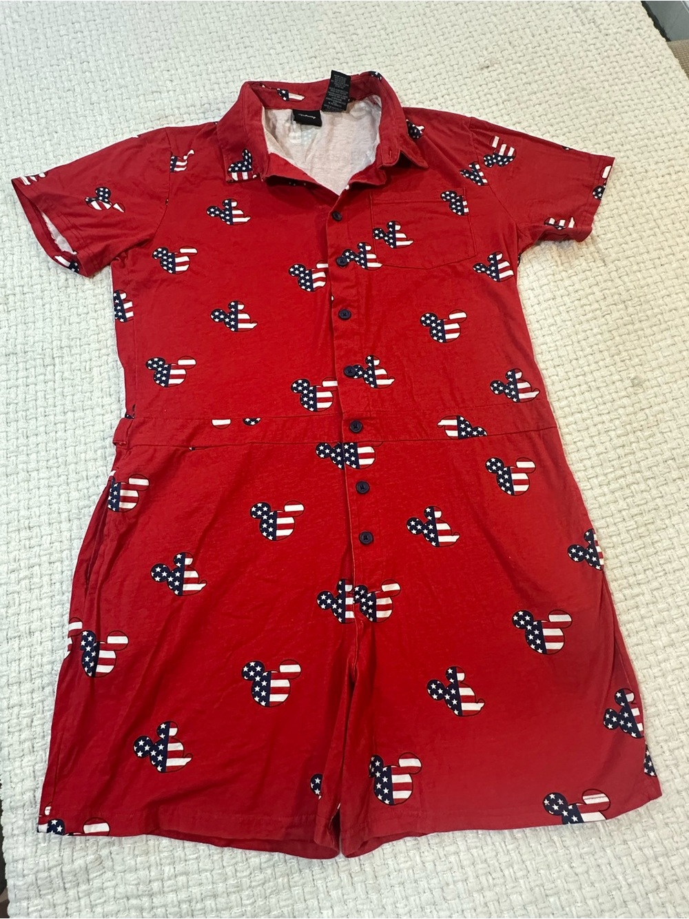 Disney Mickey Mouse Americana Patriotic Romper Red American Flag Print- Size L